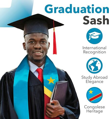 وشاح التخرج مطبوع عليه علم الكونغو Dem Rep of the Congo / سرق دراسة عالمية في الخارج للبالغين in Kuwait