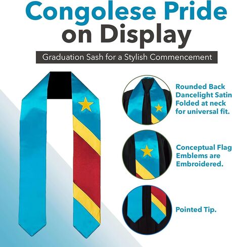 وشاح التخرج مطبوع عليه علم الكونغو Dem Rep of the Congo / سرق دراسة عالمية في الخارج للبالغين in Kuwait