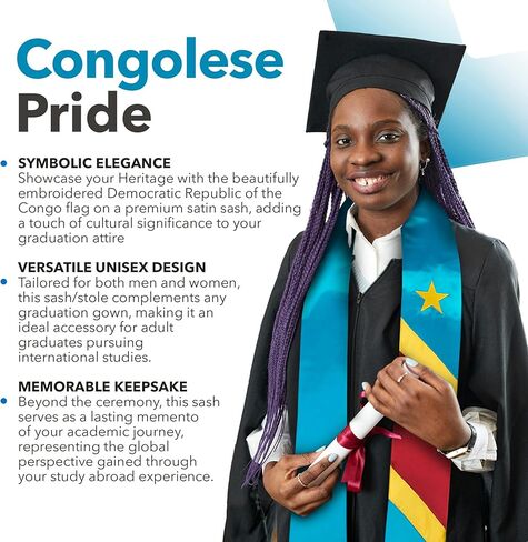 وشاح التخرج مطبوع عليه علم الكونغو Dem Rep of the Congo / سرق دراسة عالمية في الخارج للبالغين in Kuwait