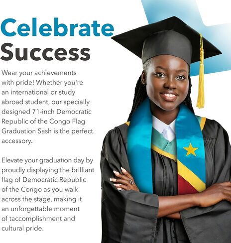 وشاح التخرج مطبوع عليه علم الكونغو Dem Rep of the Congo / سرق دراسة عالمية في الخارج للبالغين in Kuwait