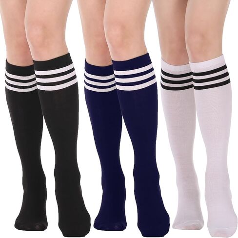 DRESHOW 3 Pairs Casual Tube Socks Cotton Knee High Socks for Women Solid Knit Knee Long Stocking Leg Warmer All Season Gift in Kuwait