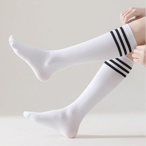 DRESHOW 3 Pairs Casual Tube Socks Cotton Knee High Socks for Women Solid Knit Knee Long Stocking Leg Warmer All Season Gift in Kuwait