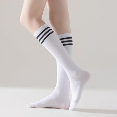 DRESHOW 3 Pairs Casual Tube Socks Cotton Knee High Socks for Women Solid Knit Knee Long Stocking Leg Warmer All Season Gift in Kuwait