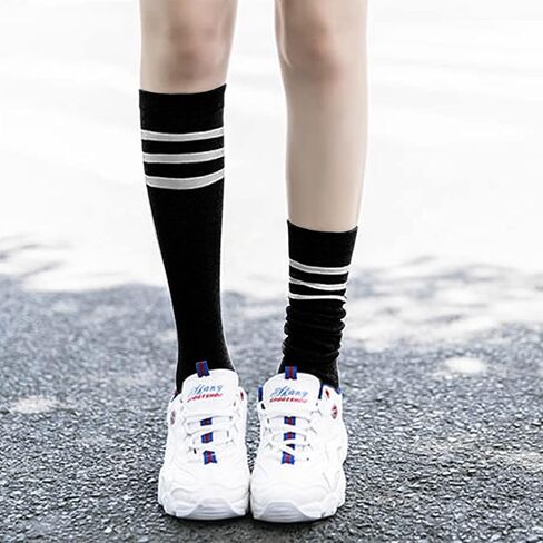 DRESHOW 3 Pairs Casual Tube Socks Cotton Knee High Socks for Women Solid Knit Knee Long Stocking Leg Warmer All Season Gift in Kuwait