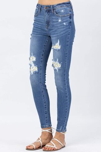 Judy Blue Women's High Waist Lemon Patch Skinny Jeans (20W, Medium Blue) in Saudi Arabia