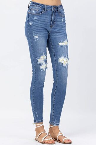 Judy Blue Women's High Waist Lemon Patch Skinny Jeans (20W, Medium Blue) in Saudi Arabia