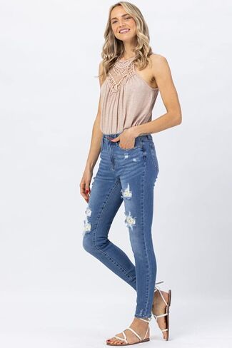 Judy Blue Women's High Waist Lemon Patch Skinny Jeans (20W, Medium Blue) in Saudi Arabia