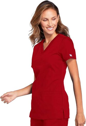 V-Neck Womens Scrubs Top Workwear Originals with Rib-Knit Back Panels WW645, XL, Red in Saudi Arabia