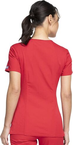 V-Neck Womens Scrubs Top Workwear Originals with Rib-Knit Back Panels WW645, XL, Red in Saudi Arabia