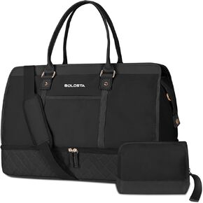 Weekender Bag for Women Canvas Overnight Large Travel Bag with Shoe Compartment Carry on Luggage Sleeve Duffle Bag and Leather Shoulder Strap Perfect for Women Travel or Daily Use Black&white in Kuwait