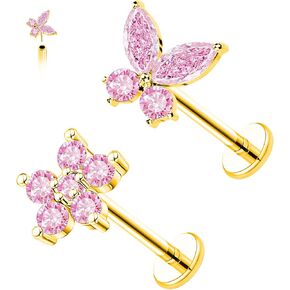 VERAMI 16G Surgical Steel Pushin Lip Rings Butterfly Flower Bee Nose Stud Rings Top Push in Threadless Flat Back Nose Rings Studs Cartilage Earrings for Womens in Saudi Arabia