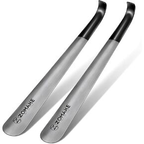 ZOMAKE Metal Shoe Horn Long Handle Shoehorn 2Pcs - Extra Long Shoe Horns for Seniors Men Women - 16.5 inch Stainless Steel Shoe Horn for Boots (Set of 2 Silver)