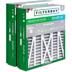 Filterbuy 21x27x5 Air Filter MERV 8 Dust Defense (2-Pack), Pleated HVAC AC Furnace Air Filters Replacement for Trane Perfect Fit (Actual Size: 20.56 x 26.13 x 4.97 Inches)