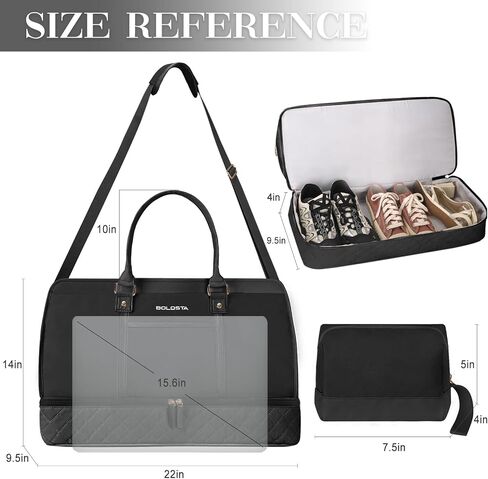 Weekender Bag for Women Canvas Overnight Large Travel Bag with Shoe Compartment Carry on Luggage Sleeve Duffle Bag and Leather Shoulder Strap Perfect for Women Travel or Daily Use Black&white in Kuwait