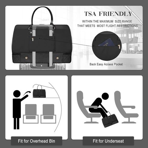 Weekender Bag for Women Canvas Overnight Large Travel Bag with Shoe Compartment Carry on Luggage Sleeve Duffle Bag and Leather Shoulder Strap Perfect for Women Travel or Daily Use Black&white in Kuwait