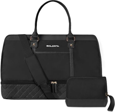 Weekender Bag for Women Canvas Overnight Large Travel Bag with Shoe Compartment Carry on Luggage Sleeve Duffle Bag and Leather Shoulder Strap Perfect for Women Travel or Daily Use Black&white in Kuwait