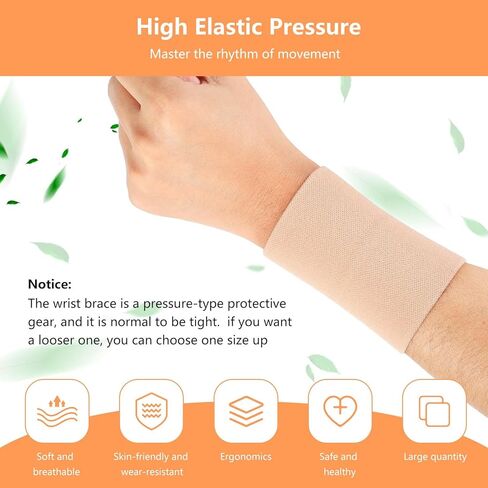 SATINIOR 2 Pairs Compression Wrist Sleeve Compression Wrist Brace Wrist Supports Wrist Wraps Elastic Wristbands for Men and Women Tennis, Tendonitis, Carpal Tunnel (Beige, Small) in Kuwait