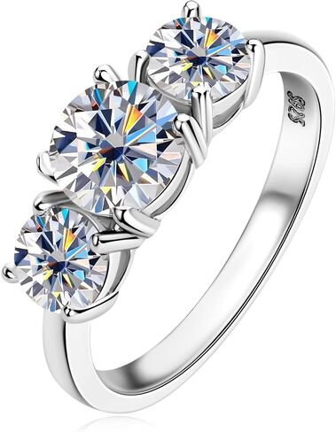 AINUOSHI 2-4CT Moissanite Engagement Ring, 3-stone Wedding Band for Women 925 Sterling Silver Round Cut Diamond Anniversary Promise Rings for Her Christmas Gift, Jewelry Box Packed With Certificate in Saudi Arabia