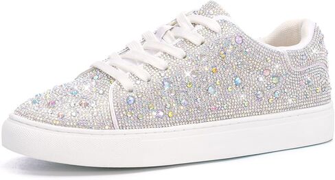 Suokdil Sparkle Rhinestone Sneakers for Women - Bling Fashion Bedazzled Platform Tennis Shoes - White Glitter Sequin Wedding and Party Shoe in Saudi Arabia