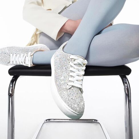 Suokdil Sparkle Rhinestone Sneakers for Women - Bling Fashion Bedazzled Platform Tennis Shoes - White Glitter Sequin Wedding and Party Shoe in Saudi Arabia