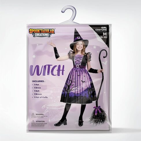 Spooktacular Creations Witch Costume for Girls, Purple Print Witch Costume, Light-up Witch Halloween Costume Dress Up in Saudi Arabia