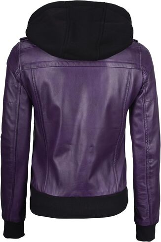 fjackets Womens Leather Jacket - Real Lambksin Bomber Leather Jacket Women With Removable Hood in Kuwait