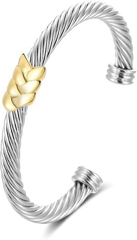 POWNOOL Cable Cuff Bracelet for Women-Gold and Silver Twisted Bangle Bracelets Designer Inspired Dupes Statement Jewelry Christmas Gift in Kuwait