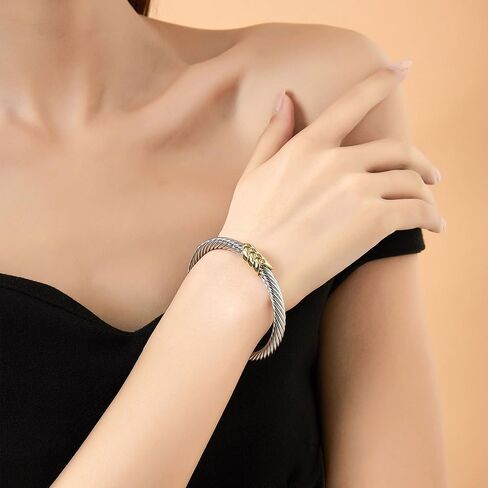 POWNOOL Cable Cuff Bracelet for Women-Gold and Silver Twisted Bangle Bracelets Designer Inspired Dupes Statement Jewelry Christmas Gift in Kuwait