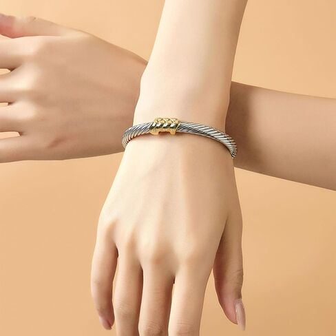 POWNOOL Cable Cuff Bracelet for Women-Gold and Silver Twisted Bangle Bracelets Designer Inspired Dupes Statement Jewelry Christmas Gift in Kuwait