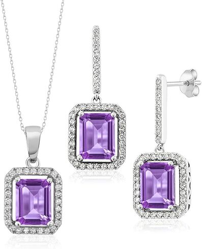 مجموعة مجوهرات من الفضة الإسترلينية 925 من Gem Stone King قلادة وأقراط من العقيق الأسود للنساء (7.63 قيراط، حجر ميلاد ديسمبر من الأحجار الكريمة، مثمن 9 × 7 مم، مع سلسلة 18 بوصة) in Saudi Arabia