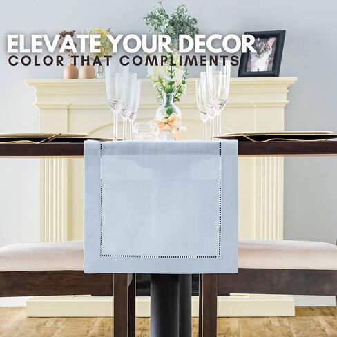 مفرش طاولة الخريف من Brio Trends، مفرش طاولة ذو خياطة زرقاء مغبرة مثالي لديكور المزرعة - مفرش طاولة أزرق فاتح مثالي لديكور المطبخ الأزرق - Camino De Mesa Azul - (طوله 14 × 54 بوصة) in Kuwait