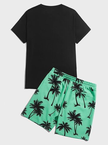 GORGLITTER Men's Two Piece Tracksuits Outfits Hawaiian Graphic Shirt and Shorts Set Light Blue and Black Medium in Saudi Arabia