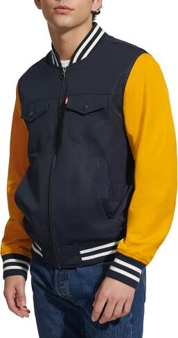 Levi's Men's Hooded Colorblock Varsity Bomber Jacket, Black, Small in Saudi Arabia
