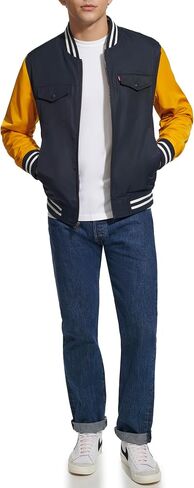 Levi's Men's Hooded Colorblock Varsity Bomber Jacket, Black, Small in Saudi Arabia