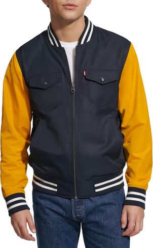 Levi's Men's Hooded Colorblock Varsity Bomber Jacket, Black, Small in Saudi Arabia