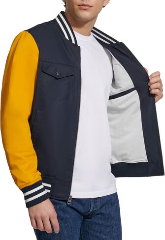 Levi's Men's Hooded Colorblock Varsity Bomber Jacket, Black, Small in Saudi Arabia