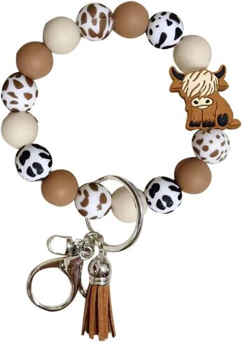 iMagitek Highland Cow Silicone Bead Keychain Cow Keychain Wristlet Gift for Girls Women (Green) in Kuwait