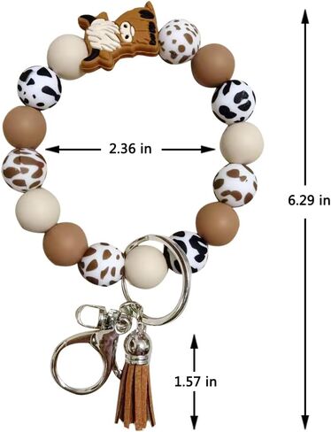 iMagitek Highland Cow Silicone Bead Keychain Cow Keychain Wristlet Gift for Girls Women (Green) in Kuwait