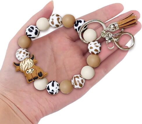 iMagitek Highland Cow Silicone Bead Keychain Cow Keychain Wristlet Gift for Girls Women (Green) in Kuwait