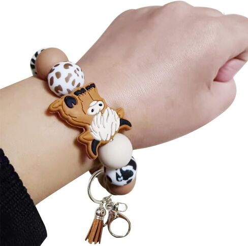 iMagitek Highland Cow Silicone Bead Keychain Cow Keychain Wristlet Gift for Girls Women (Green) in Kuwait