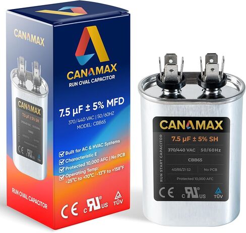 Canamax Premium 70+5 فائق التوهج ±5% 70/5 MFD 370/440 VAC مكثف دائري لبدء التشغيل المزدوج لمكيف الهواء المستقيم البارد أو الحراري in Kuwait