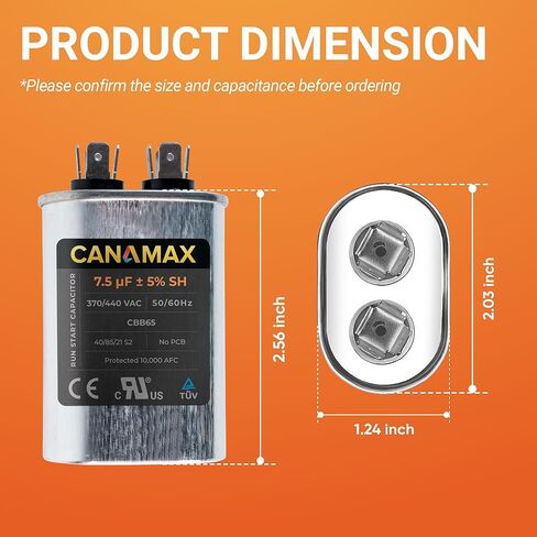 Canamax Premium 70+5 فائق التوهج ±5% 70/5 MFD 370/440 VAC مكثف دائري لبدء التشغيل المزدوج لمكيف الهواء المستقيم البارد أو الحراري in Kuwait