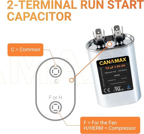 Canamax Premium 70+5 فائق التوهج ±5% 70/5 MFD 370/440 VAC مكثف دائري لبدء التشغيل المزدوج لمكيف الهواء المستقيم البارد أو الحراري in Kuwait