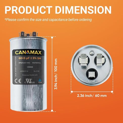 Canamax Premium 70+5 فائق التوهج ±5% 70/5 MFD 370/440 VAC مكثف دائري لبدء التشغيل المزدوج لمكيف الهواء المستقيم البارد أو الحراري in Kuwait
