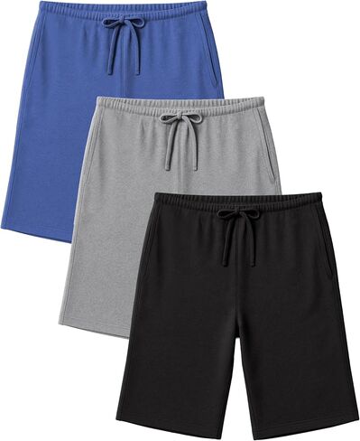 Andrew Scott Men's 3 Pack Soft & Light Cotton Drawstring Yoga Lounge & Sleep Jam Shorts/Jersey Shorts with Pockets in Kuwait