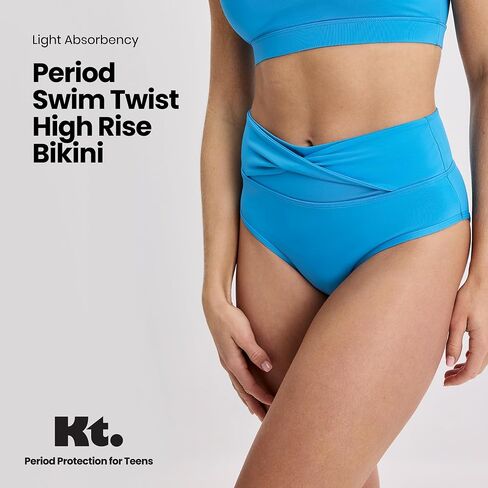 KNIX Kt Teen Period Swim Twist High Rise Bikini Bottom - Period Swimwear for Teens - Black in Saudi Arabia