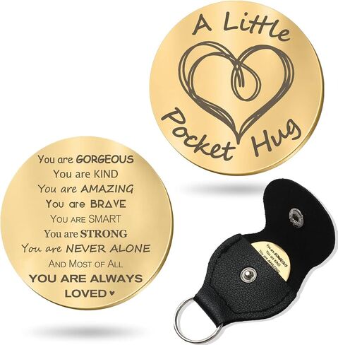 Meliatomia Pocket Hug Token Little Reminders Keychain:Long Distance Relationship Gifts,Motivational Gifts with PU Leather Case Keychain (Gorgeouse, Black) in Kuwait