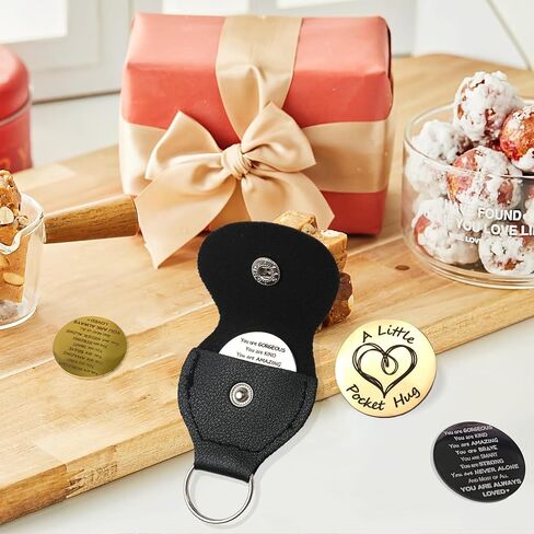 Meliatomia Pocket Hug Token Little Reminders Keychain:Long Distance Relationship Gifts,Motivational Gifts with PU Leather Case Keychain (Gorgeouse, Black) in Kuwait