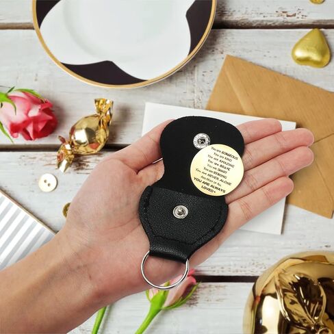 Meliatomia Pocket Hug Token Little Reminders Keychain:Long Distance Relationship Gifts,Motivational Gifts with PU Leather Case Keychain (Gorgeouse, Black) in Kuwait