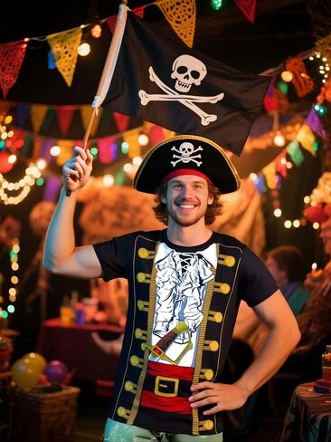 Funny World Men's Pirate T-Shirts Graphic Short Sleeve Halloween Costume in Kuwait